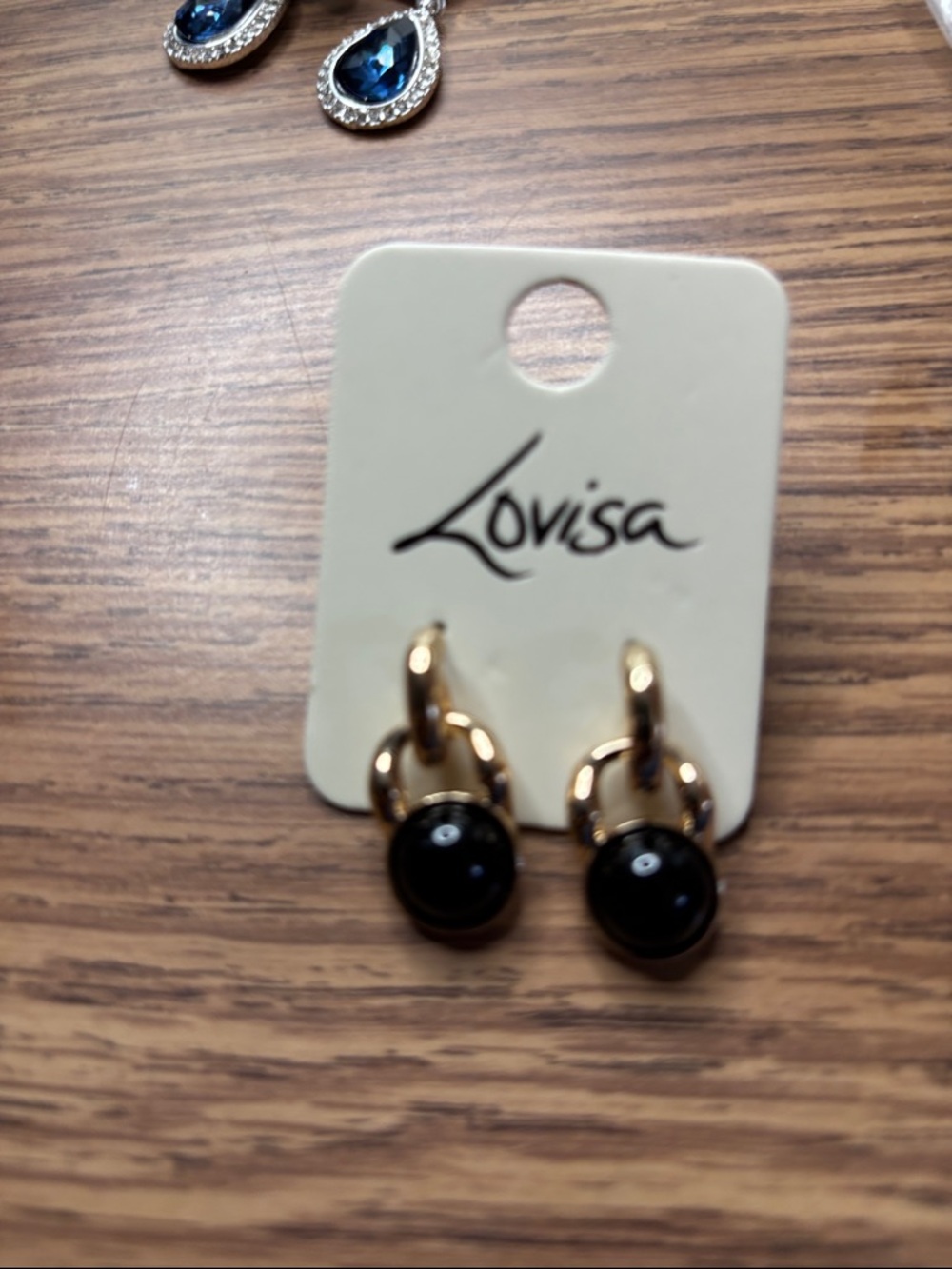 Lovisa Gold Hoop Drop Earrings with Black Stone